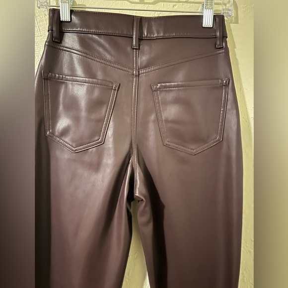 Express Chocolate Super High Waisted Faux Leather Modern Straight Pant - Picture 4 of 7